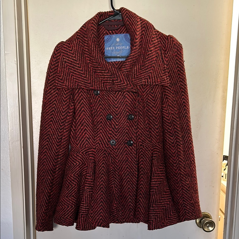 Free People Red Herringbone Women's Coat